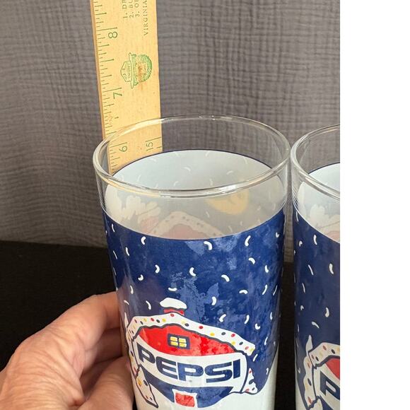 Vintage Pepsi Cola Glass Winter Christmas Snow Village Tumbler SET of 4 - Picture 4 of 4